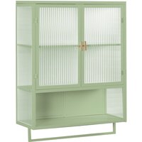 Wandschrank, Zwei Ebenen mit abnehmbares Regal, schlichtes Design 2-türige Hängeschrank mit Glastüren, einfache Montage, Metall, 60×23×78 cm, Grün von B&F