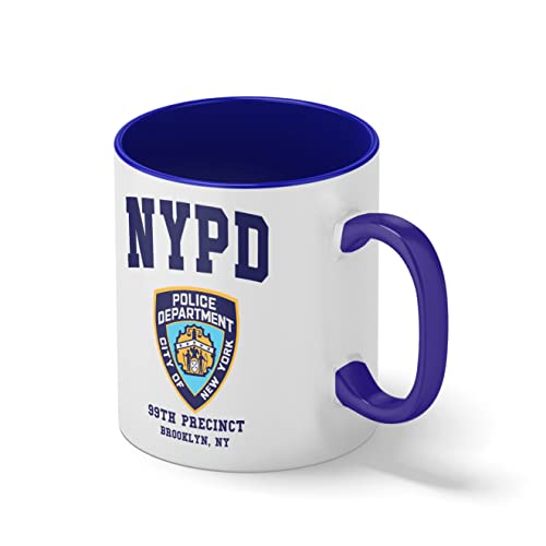 Brooklyn 99 New York Police Nine Nine Precinct Weiße Kaffeetasse Mug mit blauem Felgen und Griff von B&S Boutique
