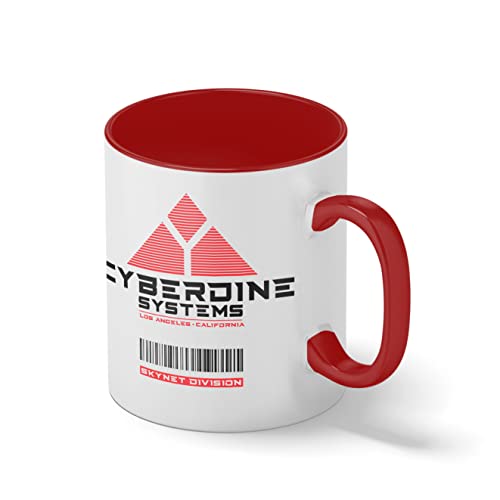 Cyberdyne Systems ART By Dune Inspired By Terminator Weiße Kaffeetasse Mug mit roten Felgen und Griff von B&S Boutique