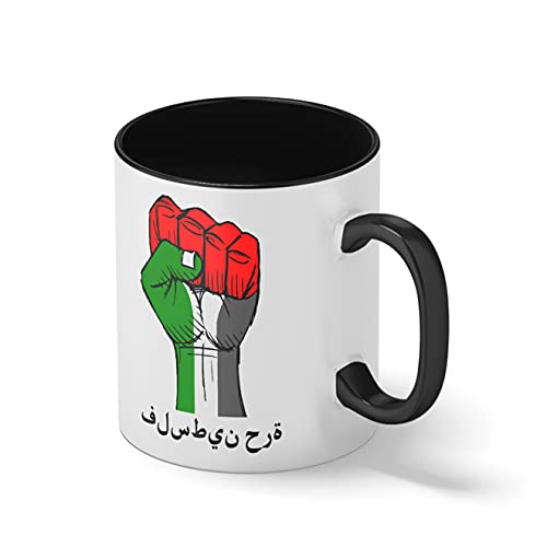 Free palestine Flag Arabic Weiße Kaffeetasse Mug mit schwarzen Felgen & Griff von B&S Boutique