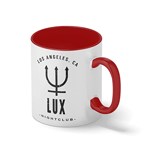 Lucifer Morningstar TV Show Lux Nightclub Weiße Kaffeetasse Mug mit roten Felgen und Griff von B&S Boutique