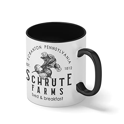 Schrute Farms Jumper Sweatshirt Funny The US Office Dwight Beets Michael Scott Weiße Kaffeetasse Mug mit schwarzen Felgen & Griff von B&S Boutique