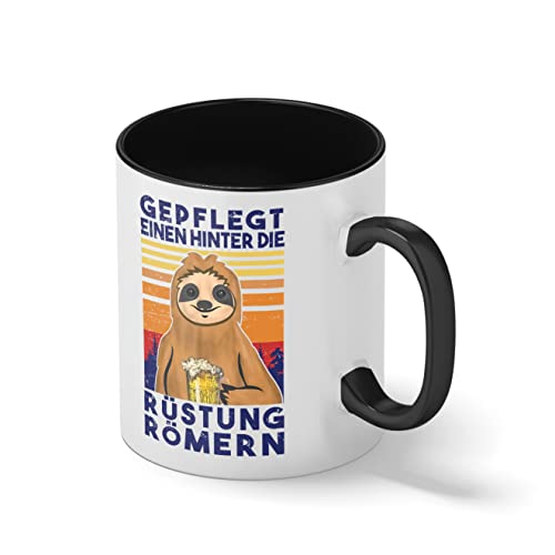 Vintage gepflegt Einen hinter die Rustung Romern Bier trinken Weiße Kaffeetasse Mug mit schwarzen Felgen & Griff von B&S Boutique