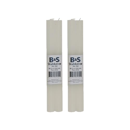2x Stabkerzen 2er Set 250 mm x Ø 22 mm (weiß, 2) von B & S