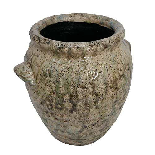 B & S Deko Blumenkübel Amphore rund Antik rissige Struktur glasiert H 22.5 cm von B & S