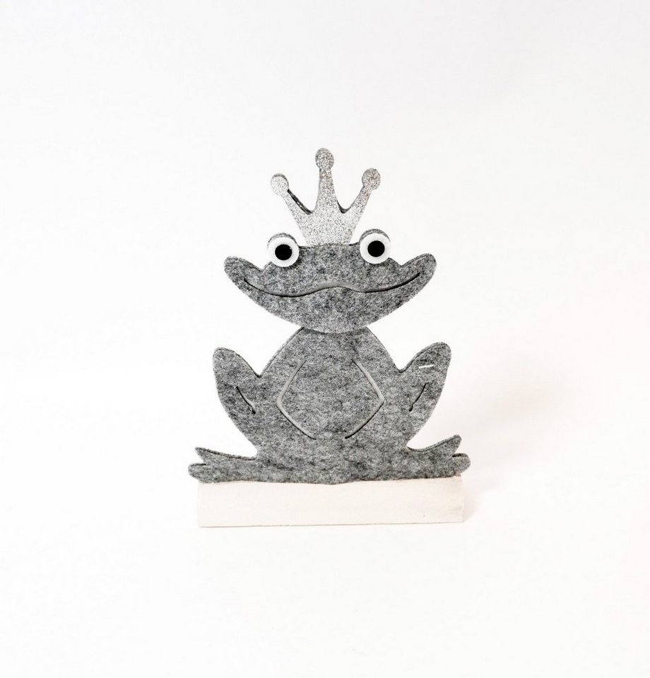 B&S Dekofigur Frosch König grau aus Filz H 22 von B&S