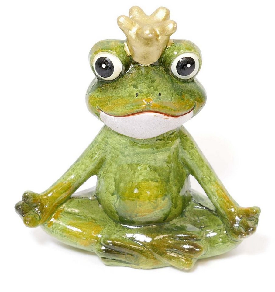 B&S Dekofigur Gartenfigur Froschkönig Schneidersitz meditierend H 18 cm Keramik grün von B&S