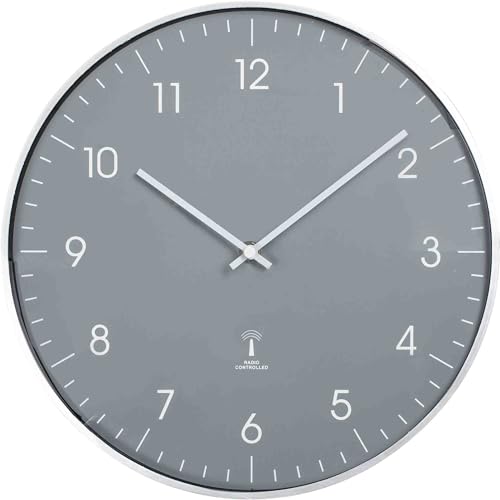 B & S Funkwanduhr Analog Uhr rund Ø 30 cm grau mit Aluminiumrahmen von B & S