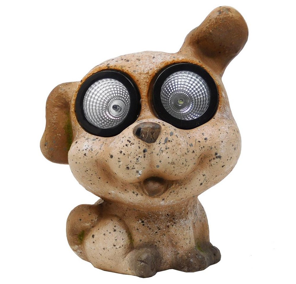 B&S Gartenfigur Gartenfigur Hund 2 LEDs Dämmerungssensor Steinoptik Keramik H 20 cm von B&S