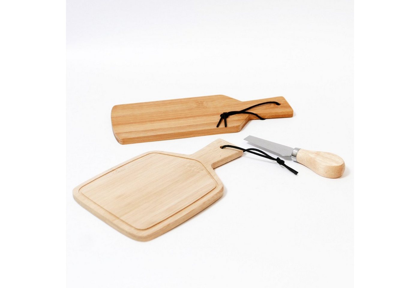 B&S Käsebrett Käsebrett Käsebrett Servierplatte Holz Set 2 Brettchen mit Käsemesser, Holz von B&S