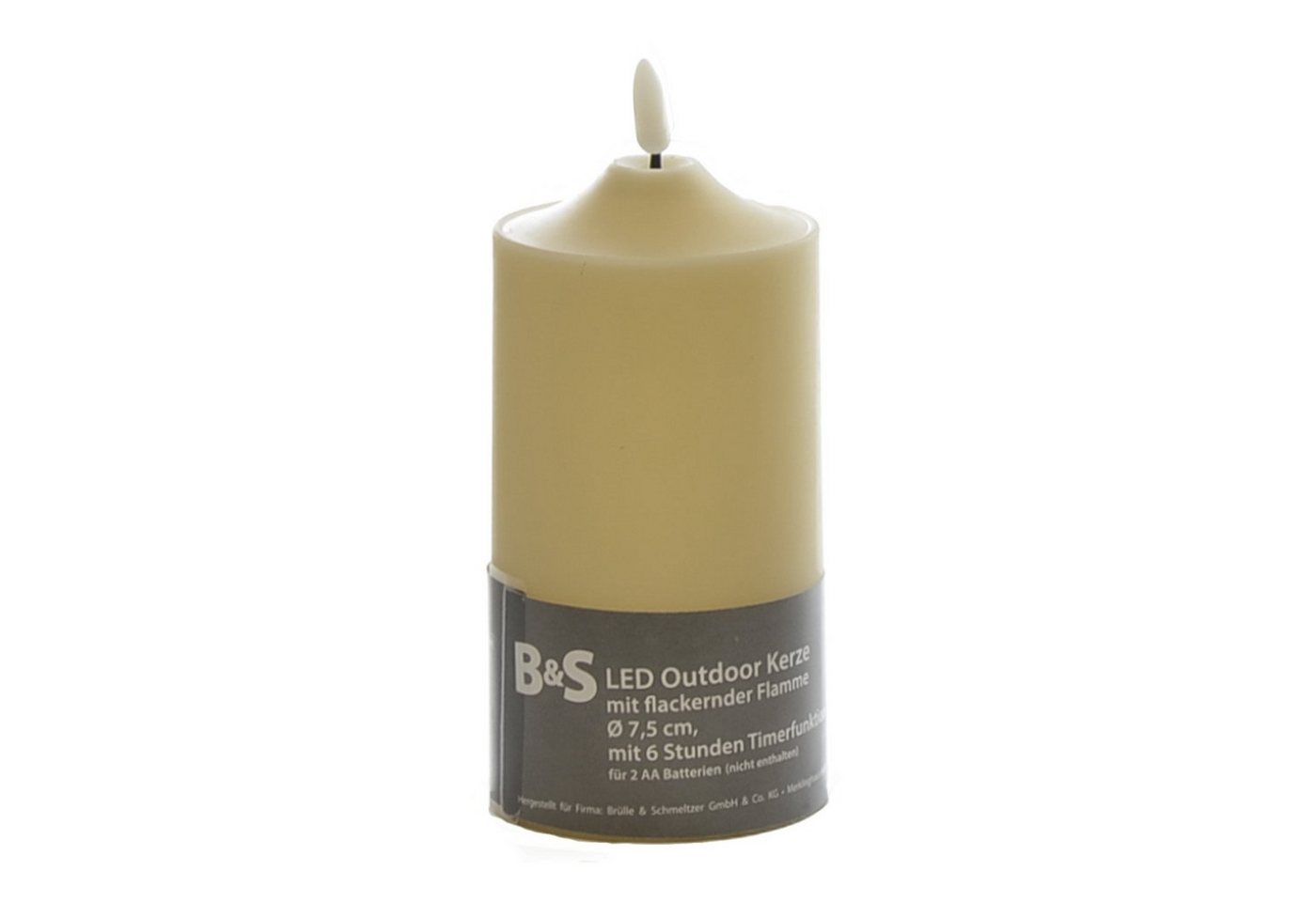 B&S LED-Kerze LED Kunststoffkerze Outdoor creme 15 x Ø 7,5 cm Flackerflamme & Timer von B&S