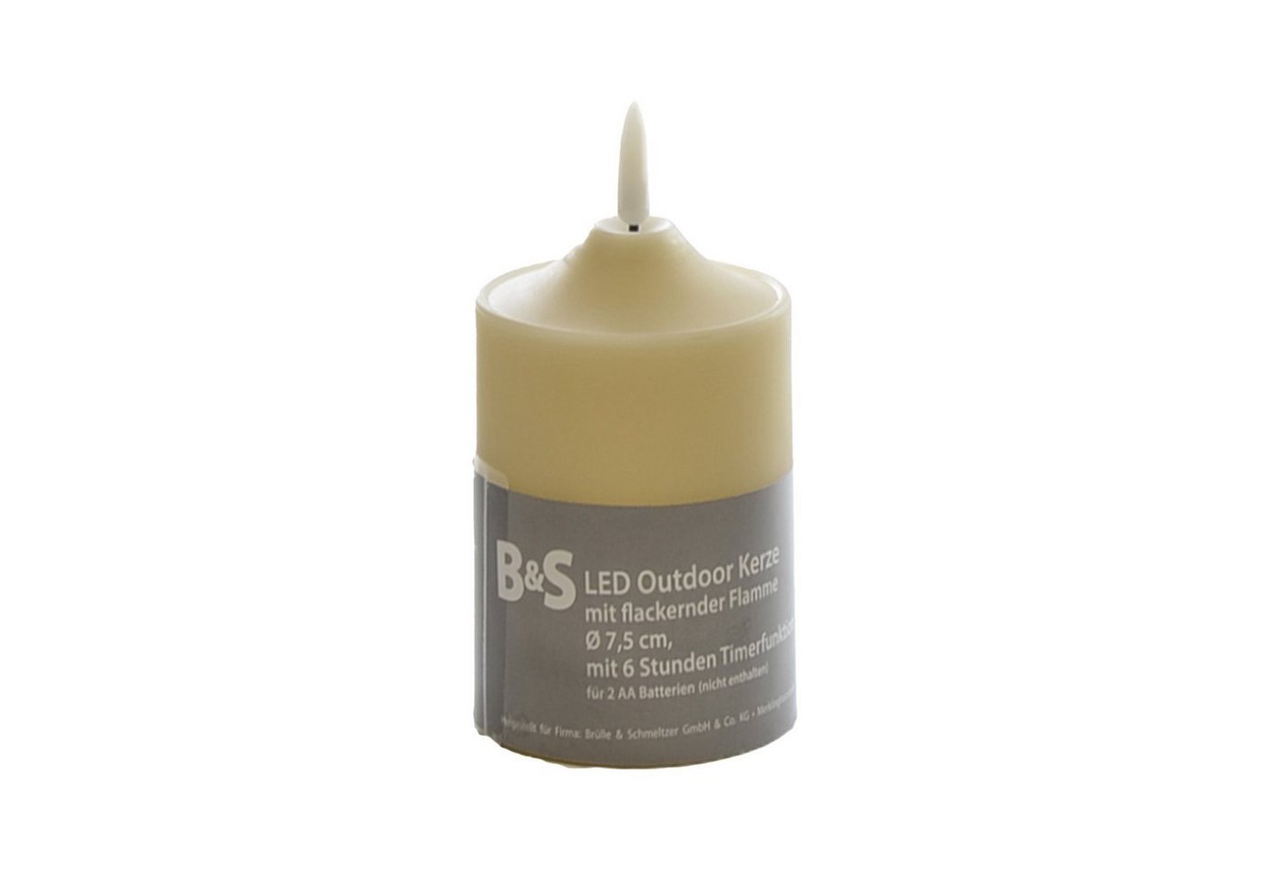 B&S LED-Kerze LED Kunststoffkerze Outdoor creme 10 x Ø 7,5 cm Flackerflamme & Timer von B&S