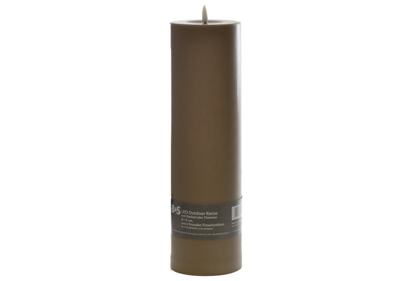 B&S LED-Kerze LED Kunststoffkerze Outdoor taupe 35 x Ø 10 cm Flackerflamme / Timer von B&S
