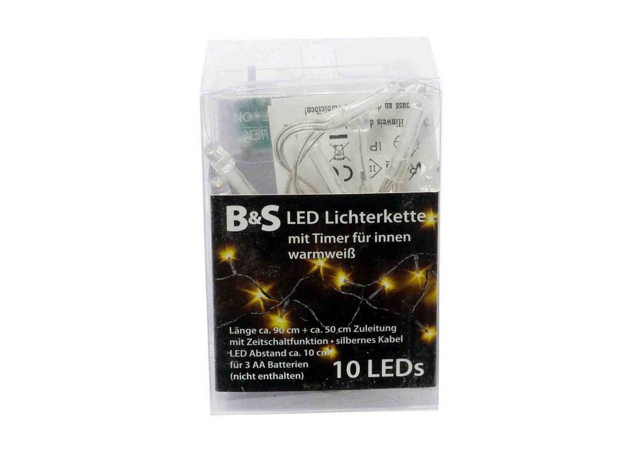 B&S LED-Lichterkette LED Batterie Lichterkette mit 10 LEDs warmweiß Innenbereich von B&S