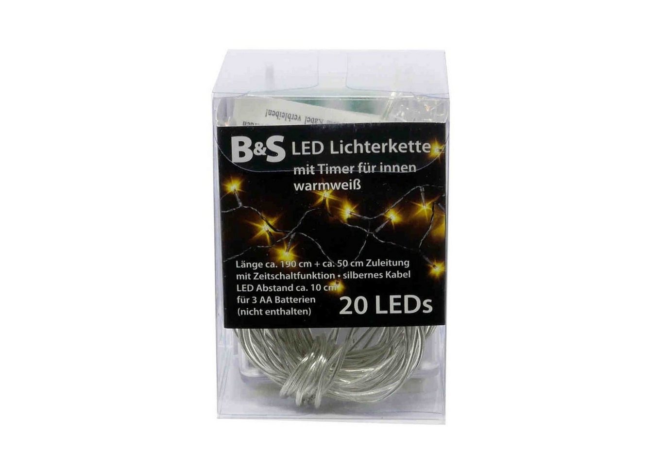 B&S LED-Lichterkette LED Batterie Lichterkette mit 20 LEDs warmweiß Innenbereich von B&S