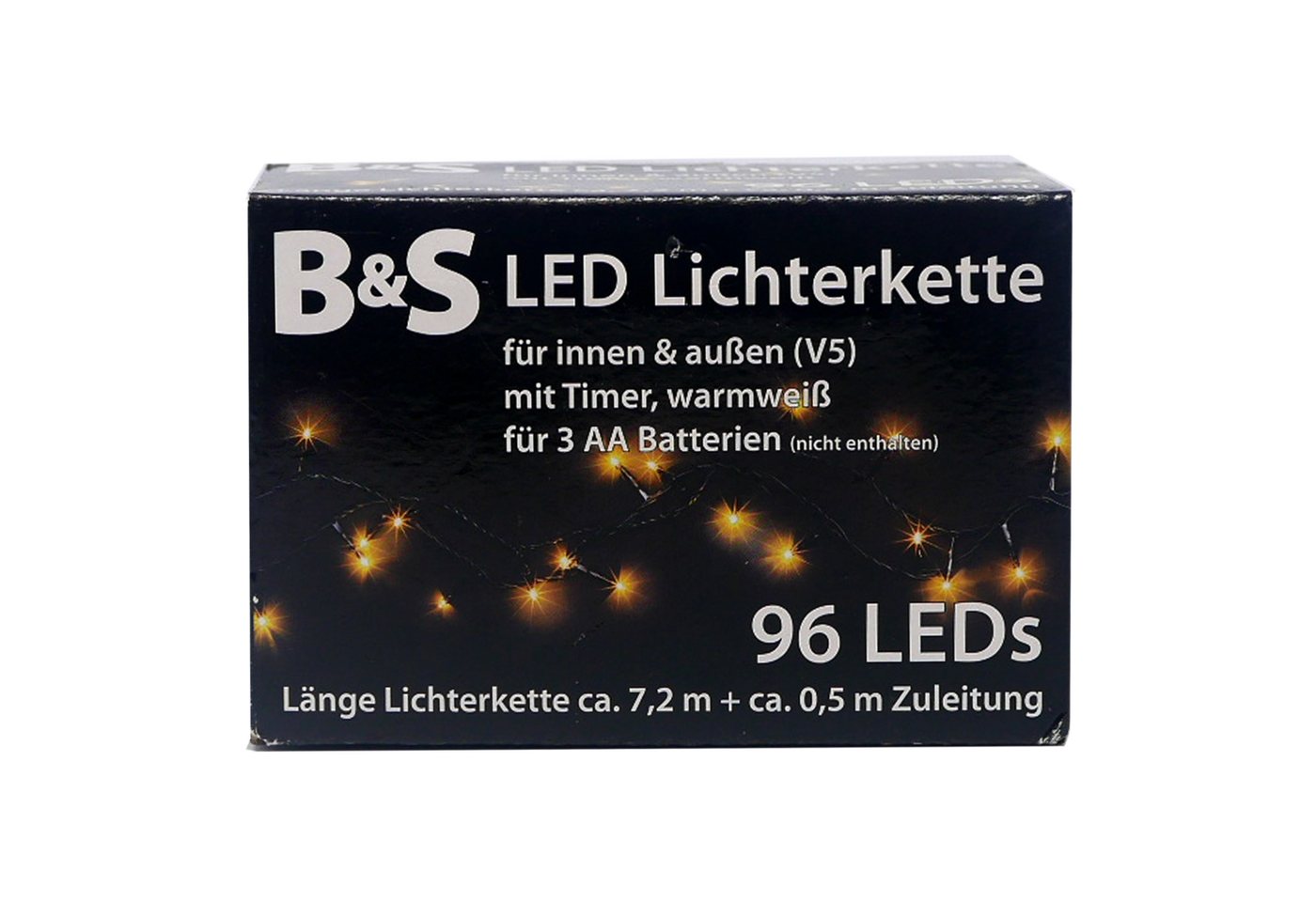 B&S LED-Lichterkette LED Batterie Lichterkette mit 96 LEDs warmweiß Innenbereich von B&S