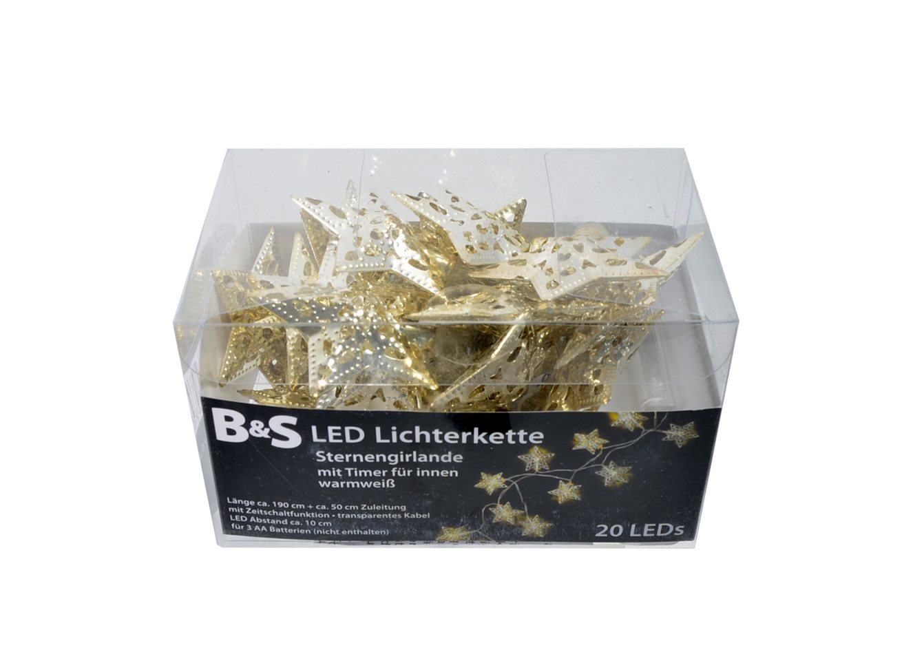 B&S LED-Lichterkette LED Batterie Metallsternen Lichterkette mit 20 LEDs Innenbereich von B&S