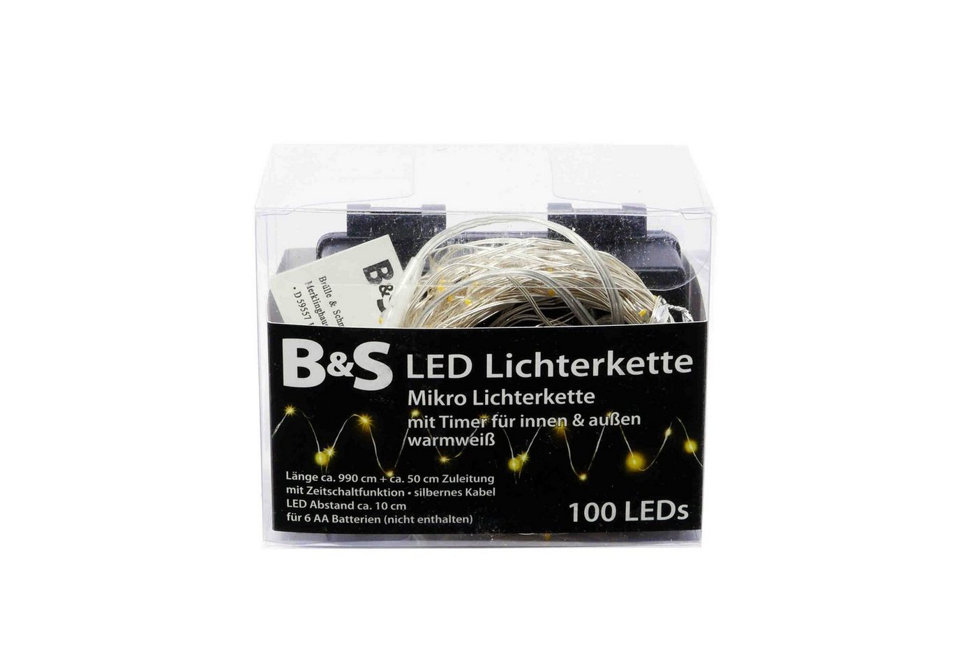 B&S LED-Lichterkette LED Batterie Mikro Lichterkette mit 100 LEDs warmweiß Innen -& Außen von B&S