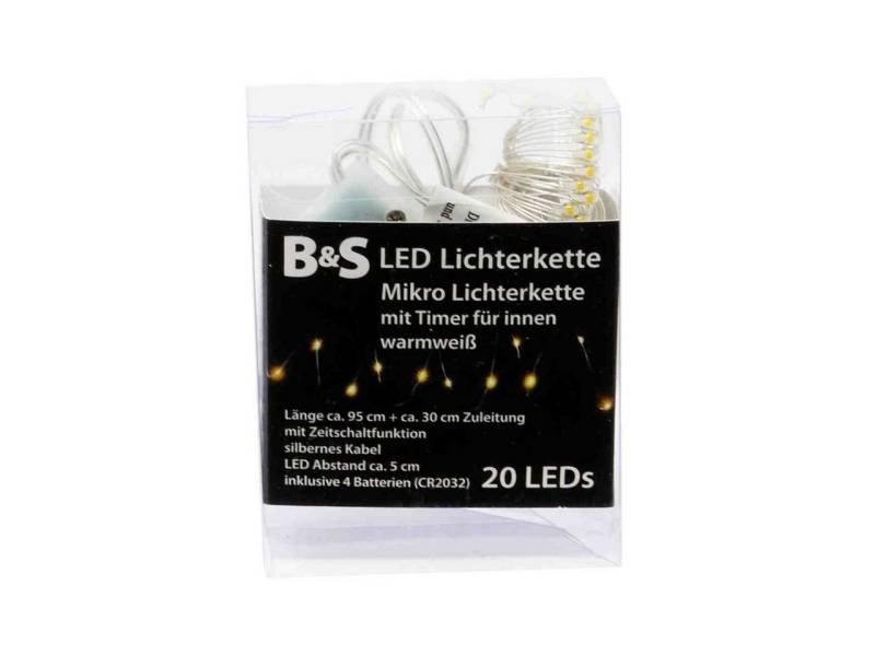 B&S LED-Lichterkette LED Batterie Mikro Lichterkette mit 20 LEDs warmweiß Innenbereich von B&S