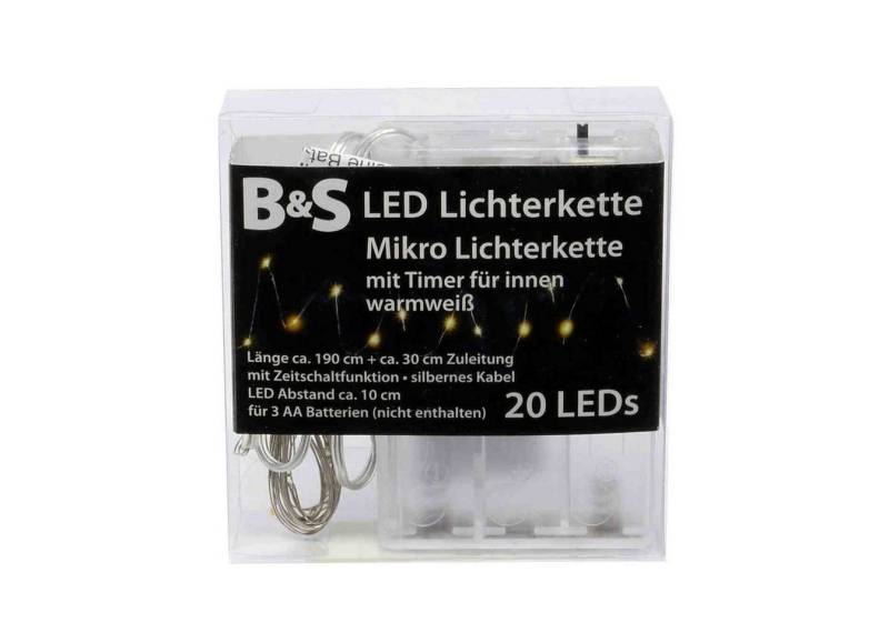 B&S LED-Lichterkette LED Batterie Mikro Lichterkette mit 20 LEDs warmweiß Innenbereich von B&S