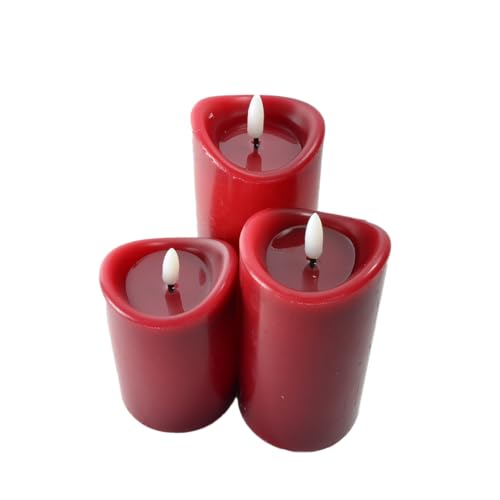 B & S Stimmungsvolles LED Kerzenset 3 Höhen in Rot - Realistische Flammen von B & S