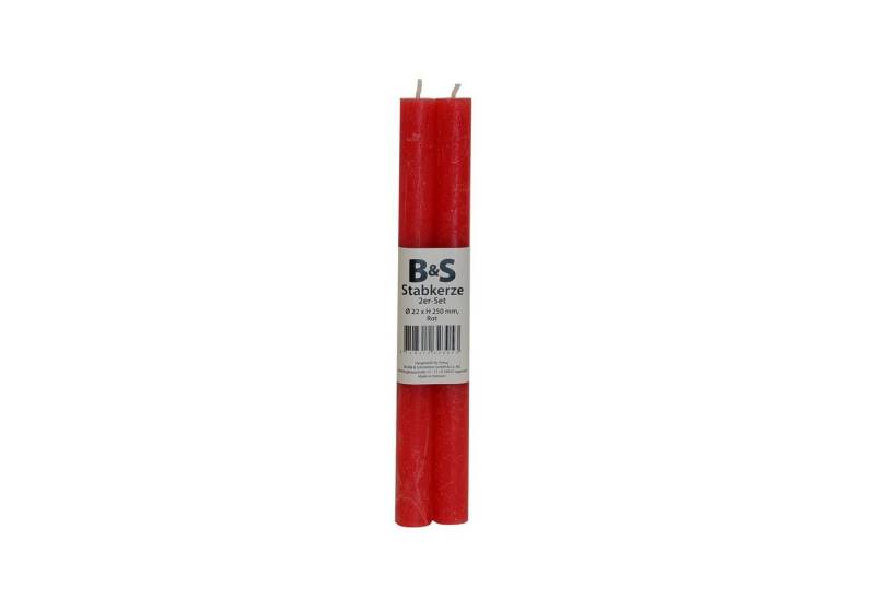 B&S Tafelkerze 2 Stabkerzen rot Ø 2,2 x 25 cm von B&S