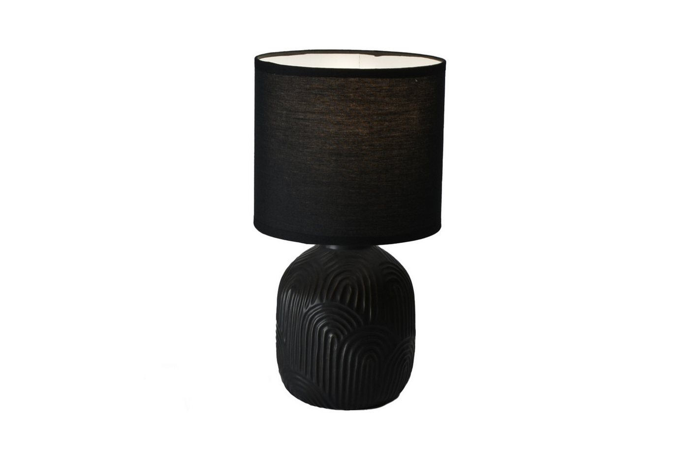 B&S Tischleuchte Keramik Tischlampe Stoffschirm Rund E27 Höhe 34 cm schwarz von B&S