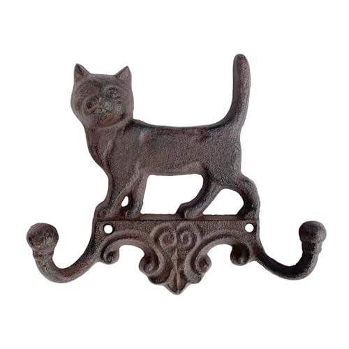 B & S Wandgarderobe Gusseisen Antik Rostlook Katze mit 2 Haken von B & S