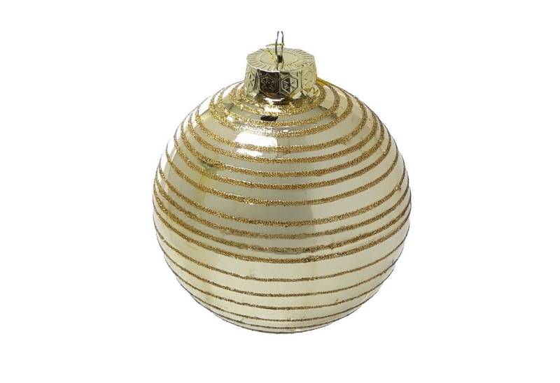 B&S Weihnachtsbaumkugel Glas 8 cm glänzend mit Glitter / Champagner (1 St) von B&S