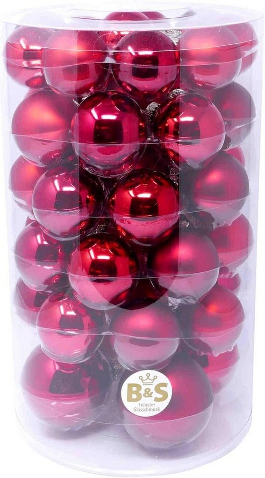 B&S Weihnachtsbaumkugel Weihnachtskugel-Set Glas 46 teilig - 3 Größen - rot Mix von B&S