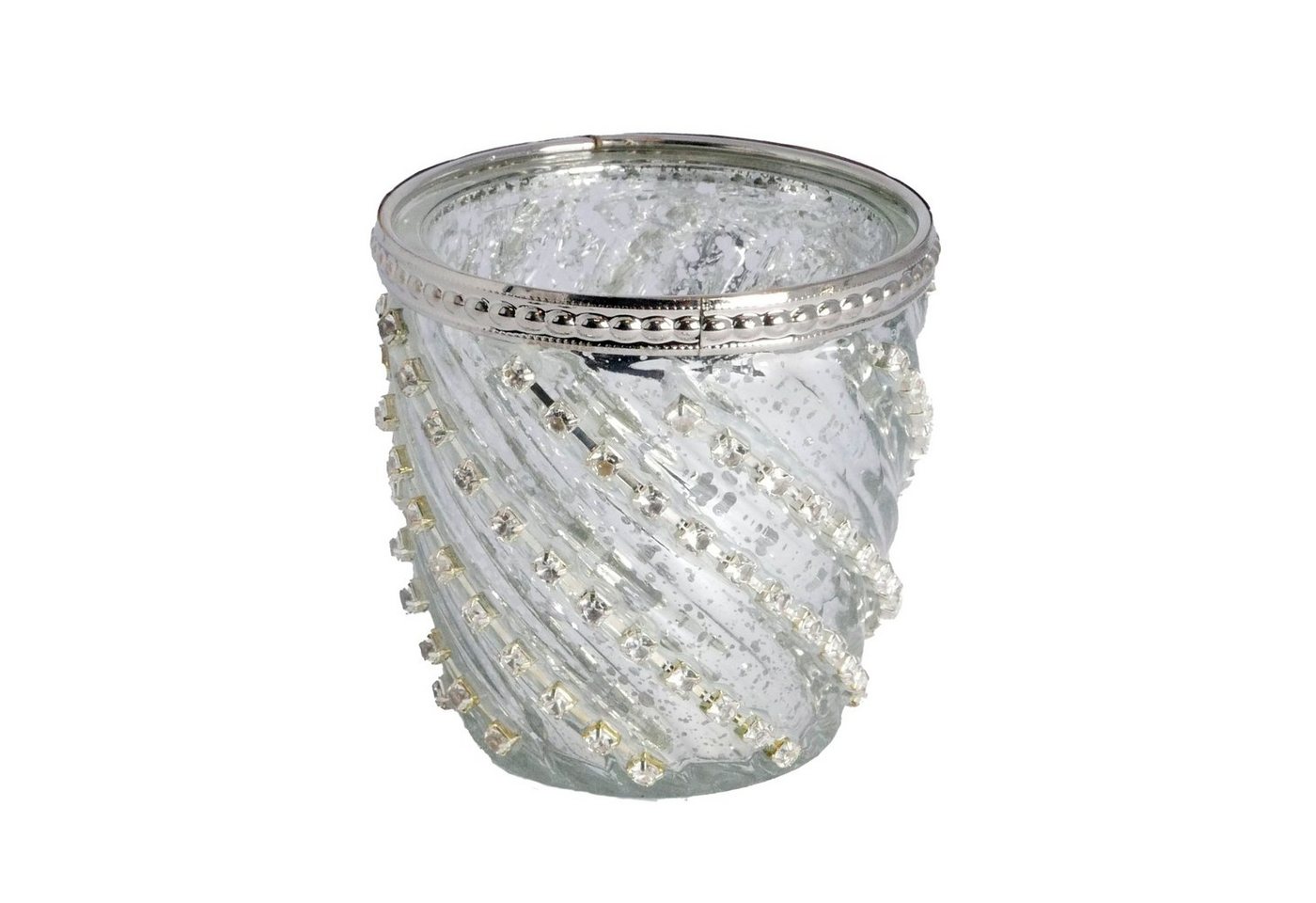 B&S Windlicht Teelichtglas silber Zierrand Metall von B&S