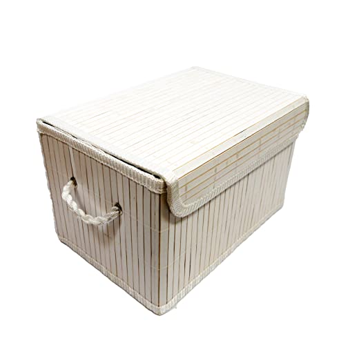 Bambus Kiste Regalkorb Box Schachtel Kästchen (H 18 x B 18 x L 29 cm, weiß) von B & S