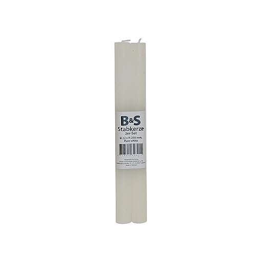 Stabkerzen 2er Set 250 mm x Ø 22 mm (weiß) von B & S