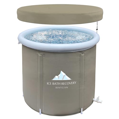 Faltbare Eisbad Badewanne mit Abdeckung 80cm Large Aufblasbare Badewanne Erwachsene Eisbaden Tonne Freistehende Mobile Badewanne Ice Tub Eisfass für Outdoor Eisbad Dusche Spa Soaking Shower von B&Y