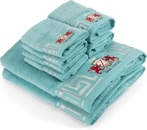 BZ Luxury Badetuch Set Türkis 8 teilig 2 Duschtücher 2 Gesichtshandtücher 4 Waschlappen Aus Bambus & Baumwolle – Weich saugstark & langlebig – Handtücher für Bad Gäste Spa Oeko-TEX Zertifiziert von B&Z Luxury