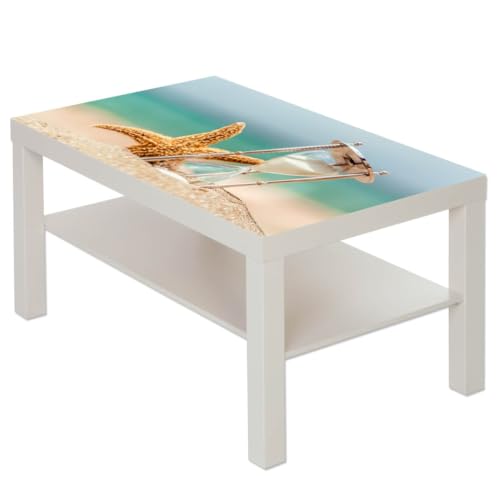 B-wie-Bilder.de Couchtisch Tisch mit Motiv Bild Natur Seestern Sanduhr Meer Strand Farbe Weiß von B-wie-Bilder.de