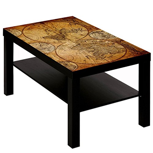 Couchtisch Tisch mit Motiv Bild Weltkarte Globus Antik 3 Farbe Schwarz von B-wie-Bilder.de