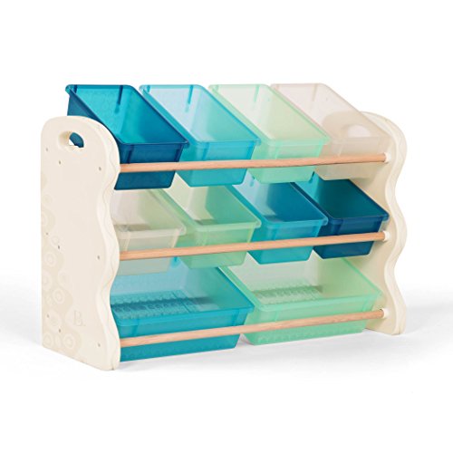 B. spaces – Kinderregal mit Aufbewahrungsboxen Spielzeugaufbewahrung Kinderzimmer aus Holz mit 10 Aufbewahrungsboxen Storage Boxes – Bücherregal Kinderzimmer Mädchen und Jungs Weiß, Blau von B.