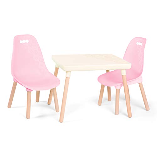 B. spaces Kindertisch mit 2 Stühlen, Kindersitzgruppe – 1 Tisch und 2 Kinderstühle mit Holz Beinen für Kinder ab 3 Jahren – Kindermöbel, Pink und Weiß von B. spaces