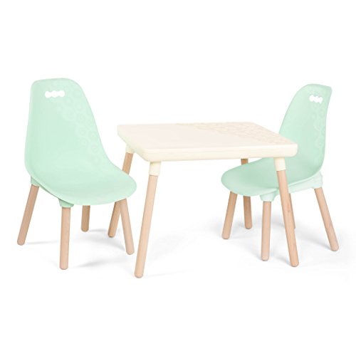 B. spaces Stühle Kids Furniture Set – 1 Kindertisch & 2 Kinderstühle mit natürlichen Holzbeinen (Creme und Mintgrün), Kunststoff von B.