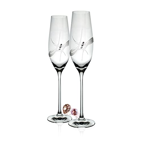 B.BOHEMIAN Sektgläser mit CRYSTALS Champagner Gläser Luxury Dekor Set 2er, Handgemachtes Prosecco Gläser Cristallin Glas, Geeignet für Jahrestag, Hochzeit Geschenk (1. Sektgläser (210ml) von B.BOHEMIAN