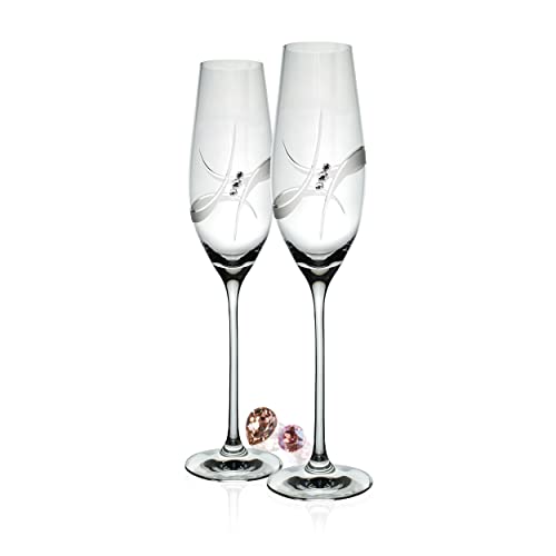 B.BOHEMIAN Sektgläser Kristall SWAROVSKI Champagner Gläser Luxury Dekor Set 2er 210ml, Handgemachtes Prosecco Gläser Cristallin Glas Diamant geeignet als Hochzeitsgeschenk für Brautpaar von B.BOHEMIAN