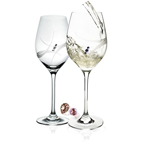 B.BOHEMIAN Weingläser mit CRYSTALS Sektgläser Kristall Luxury Dekor set 2er 360ml, Exklusiv Champagner Gläser und Prosecco gläser Cristallin Glas Diamant, Geschenk geeignet für Hochzeit, Jahrestag von B.BOHEMIAN