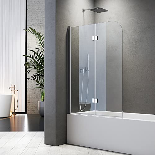 Duschwand für Badewanne 100x140 cm Badewannenfaltwand 2-teilig Faltbar 6mm ESG Glas Nano Beschichtung Duschtrennwand von BD-Baode