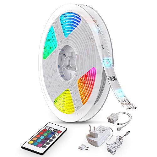 B.K.Licht - LED Strip 10 m mit Fernbedienung, buntes RGB Licht, dimmbar, LED Streifen, LED Leiste, Zimmer deko, Gaming Deko, LED Band, LED Lichtleiste, LED Lichtband, 1000x1x2,5 cm, Weiß von B.K.Licht