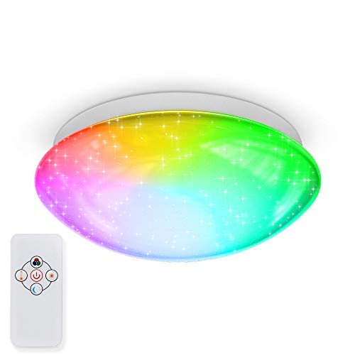 B.K.Licht - LED Deckenlampe mit Sternenhimmel, Fernbedienung, buntes RGB+W Licht, LED Deckenleuchte, LED Lampe, Wohnzimmerlampe, Schlafzimmerlampe, Küchenlampe, Deckenbeleuchtung, 25,5x8,5 cm, Weiß von B.K.Licht