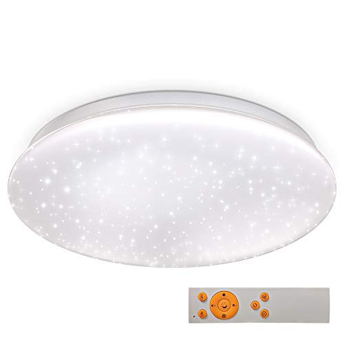 B.K.Licht - LED Deckenlampe mit Sternenhimmel, Fernbedienung, einstellbar von warmweiß bis kaltweiß, LED Deckenleuchte, LED Lampe, Wohnzimmerlampe, Schlafzimmerlampe, Küchenlampe, 33,8x8 cm, Weiß von B.K.Licht