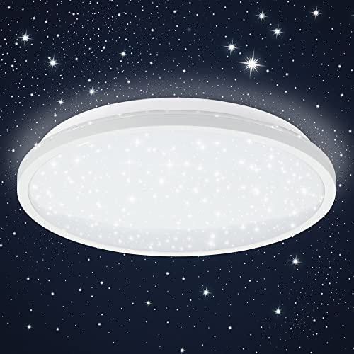 B.K.Licht - LED Deckenlampe mit Sternenhimmel, indirektes Licht, neutralweiß, LED Deckenleuchte, Lampe, Wohnzimmerlampe, Schlafzimmerlampe, Küchenlampe, Deckenbeleuchtung, 28x4,2 cm, Weiß B.K.Licht - LED Deckenlampe mit Sternenhimmel, indirektes Licht, neutralweiß, LED Deckenleuchte, Lampe, Wohnzimmerlampe, Schlafzimmerlampe, Küchenlampe, Deckenbeleuchtung, 28x4,2 cm, Weiß von B.K.Licht