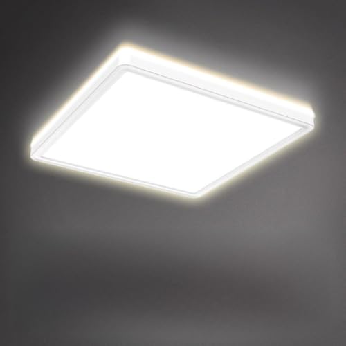 B.K.Licht - Deckenlampe mit indirektem Licht, ultraflach, in Stufen dimmbar, LED Panel, LED Deckenleuchte, LED Lampe, Wohnzimmerlampe, Schlafzimmerlampe, Küchenlampe, 29,3x29,3x2,8, Weiß von B.K.Licht