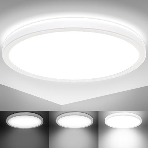 B.K.Licht - LED Deckenlampe mit indirektem Licht, ultraflach, in Stufen dimmbar, LED Panel, Deckenleuchte, Lampe, Wohnzimmerlampe, Schlafzimmerlampe, Küchenlampe, 29,3x2,8 cm, Weiß von B.K.Licht